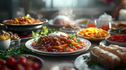 Exquisitely Arranged Dining Table Set with Ornate Plateware, Glassware, and Floral Centerpiece for a Sophisticated Formal Event or