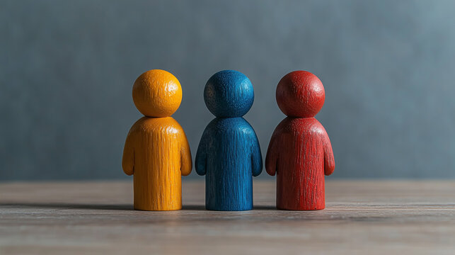 Sustainable Development Goals Concept, Diverse Team Unity Three Wooden Figures Representing Collaboration and Teamwork