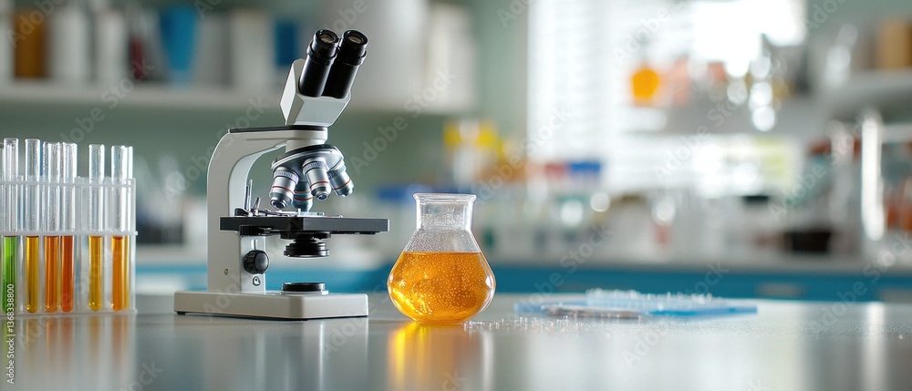 Poster a modern, technology-driven science learning environment featuring a state-of-the-art microscope for