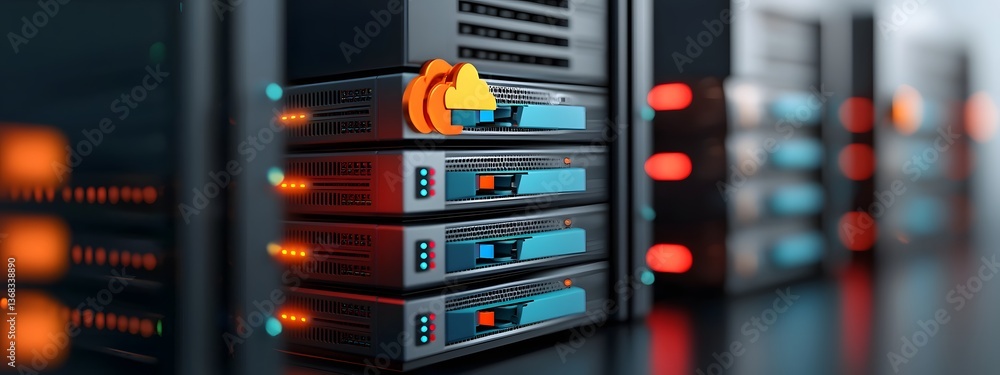 Poster a futuristic data center showcasing the latest in server hardware and cutting edge digital architect
