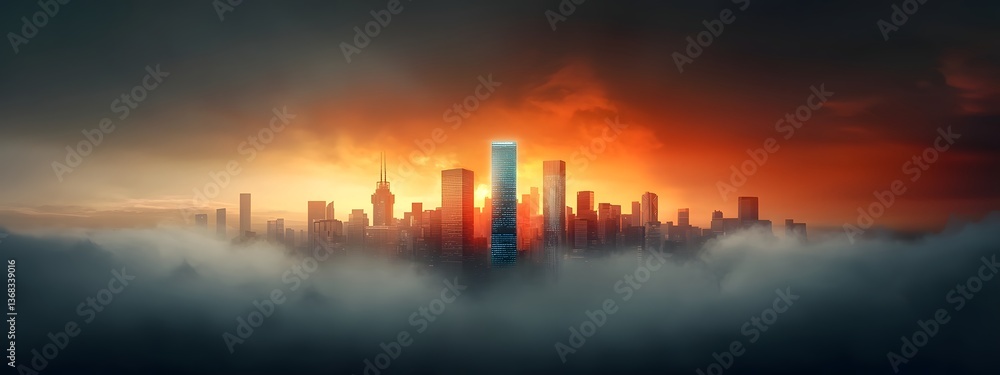 Poster a futuristic metropolis skyline with sleek high rise towers and luminous data visualization showcasi