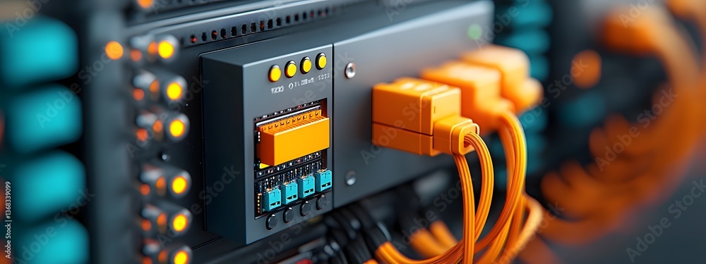 Poster a futuristic server farm showcasing sleek modular data towers with intricate networks of cables glow