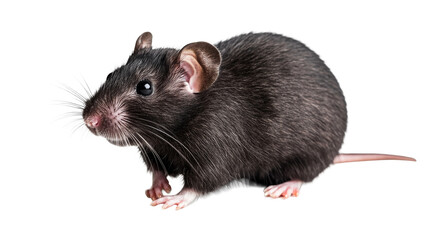 Small black house mouse sitting, detailed animal portrait , cut out transparent
