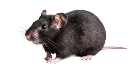 Small black house mouse sitting, detailed animal portrait , cut out transparent