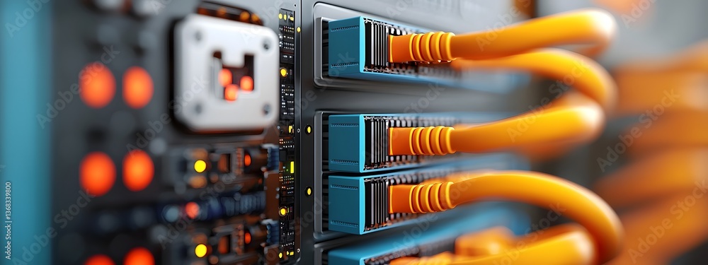 Poster a highly image of a futuristic server farm featuring sleek and modular data towers intertwined cable