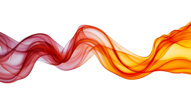 Ribbon with red and orange tones of color abstract wave, cut out transparent