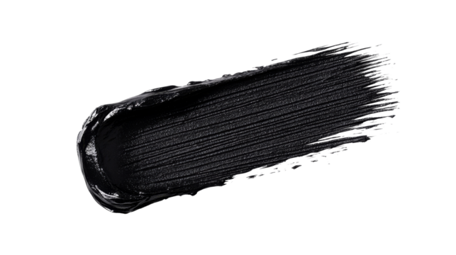 Mascara smear with bristle lines on a black backdrop, cut out transparent