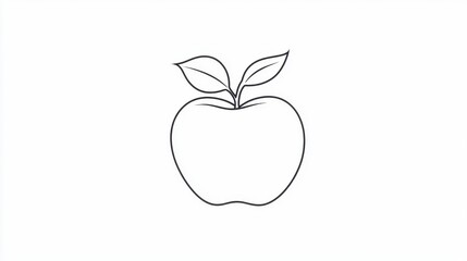 Obraz premium Simple Outline of an Apple with Leaves on a White Background