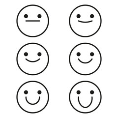 Smiley face icons. Minimal black outlines. Abstract happy expressions. Vector modern symbols.