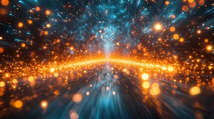Obraz premium Glowing particles tunnel, cosmic energy, abstract background