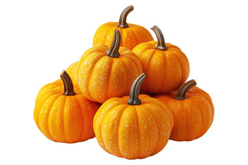 Obraz premium A pyramid arrangement of bright yellow pumpkins with brown stems isolated on white transparent background. Symbolizing autumn, harvest, and seasonal decoration