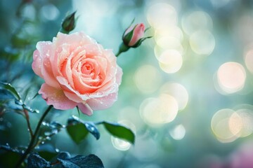 Softly lit orange rose with bokeh lights. Artificial Intelligence image