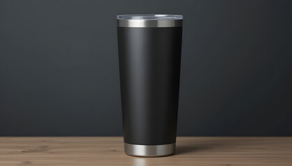 Stylish stainless steel travel tumbler with a lid  Mockup - Front View . featuring a blank matte surface.