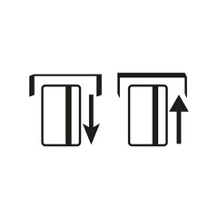 Card insertion icon. Payment orientation symbol. Arrow direction sign. Vector black shape.