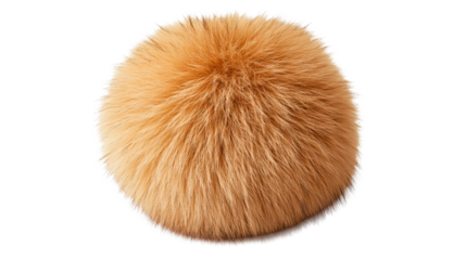 Stylish fluffy ball of fur element, fashion decor detail, soft, cut out transparent