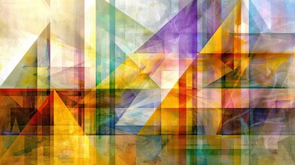 Vibrant abstract background showcasing geometric shapes in yellow, green, pink, and purple hues