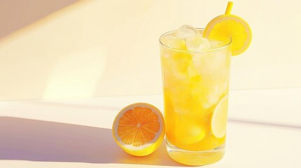 Sunny Lemon Iced Drink on White