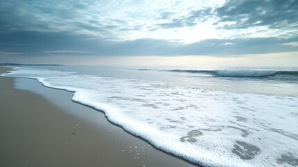 Obraz premium Serene Seascape Tranquil Ocean Waves on Sandy Beach at Dawn