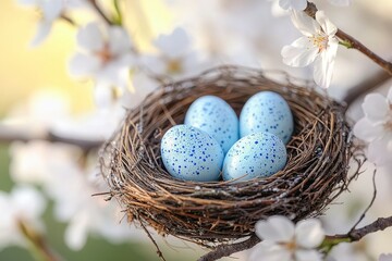 Obraz premium Morning Dew on the Nest, Birds nests with eggs