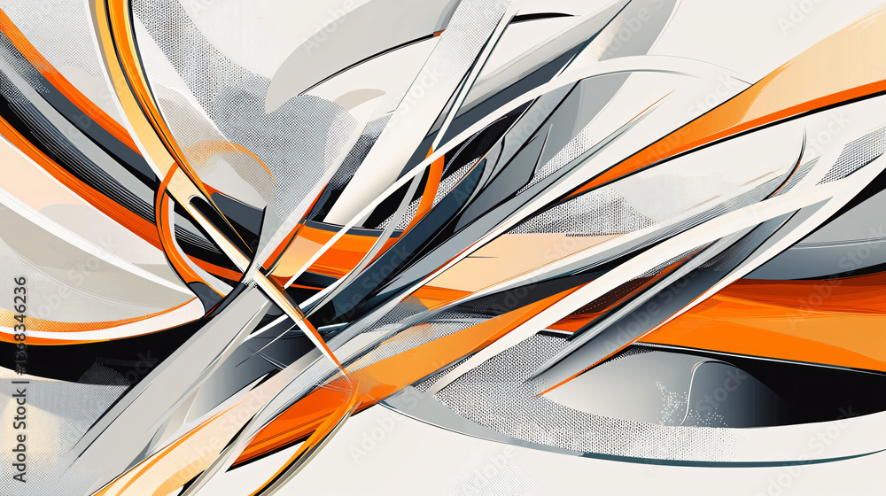 Aufkleber a striking white and orange abstract design featuring intertwining curves and edges creating a capti