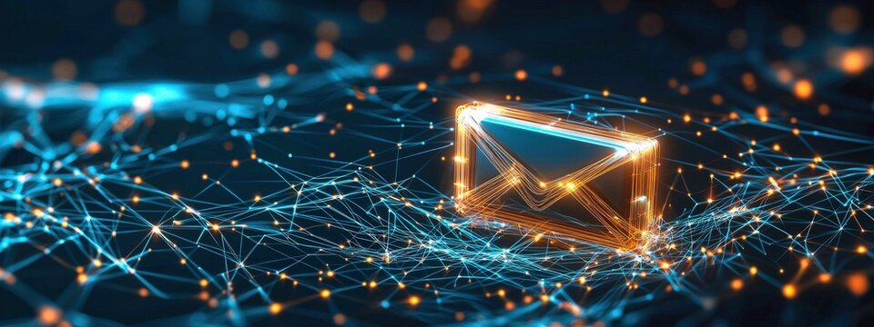 Abstract email icon shielded by digital lock overlay