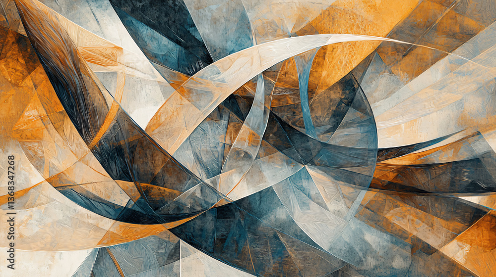 Poster a graceful bird soaring through the air amidst a backdrop of curves and edges creating an abstract a