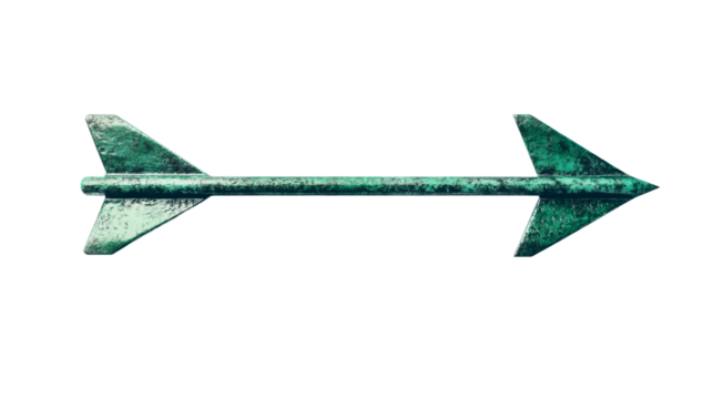 Double Ended Arrow in Green Texture on Black, cut out transparent