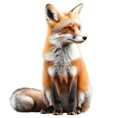 Fototapeta premium A realistic fox sitting on the ground, in a transparent background PNG