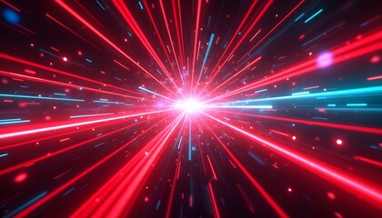 Radiant Red Light Burst with Energy Particles