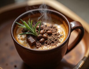 Rich coffee cup with garnish and chocolate delight