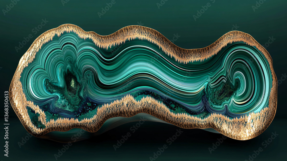 Poster mesmerizing deep emerald and gold fractals skillfully interwoven to create a stunning and vibrant vi