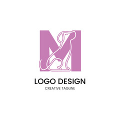 minimalist logo design with a combination of the letter m and a dog