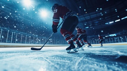 Obraz premium Ice Hockey Players on Rink During Snowstorm