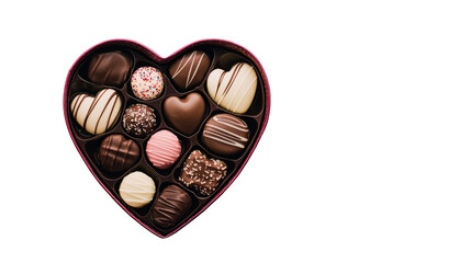 Heart-shaped chocolate box of assorted sweets, cut out transparent