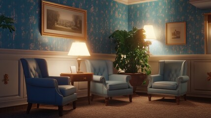 Fototapeta premium Luxurious hotel lobby at night