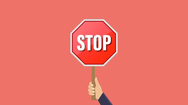 Hand holding stop sign animation