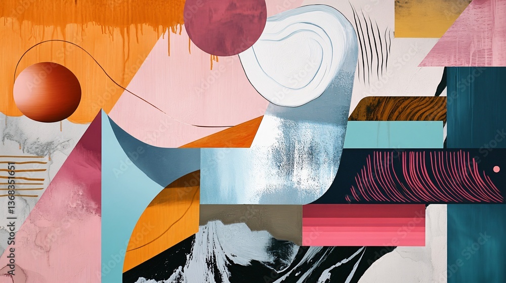 Aufkleber abstract composition mixing geometric shapes and organic forms with vivid colors