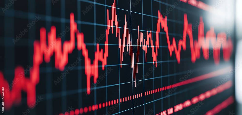 Aufkleber dynamic financial data visualization showcasing market trends and fluctuations with red lines grid b