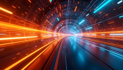 Obraz premium Hyperspace Light Tunnel with Glowing Streaks