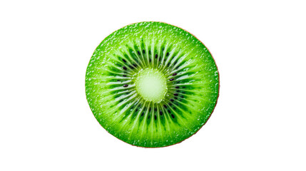 Juicy kiwi fruit slice with vibrant green color, cut out transparent