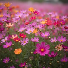 Naklejka premium Vibrant Cosmos Flower Field in Full Bloom