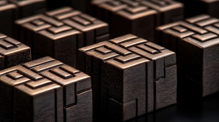 Bronze-colored chocolates arranged on a dark surface