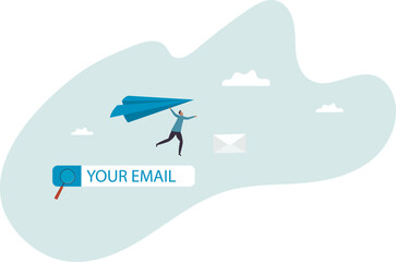 Email subscription to send newsletter for promotion and product update, online communication and marketing.character for design.