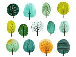 Playful naive hand drawn trees collection for nature inspired designs