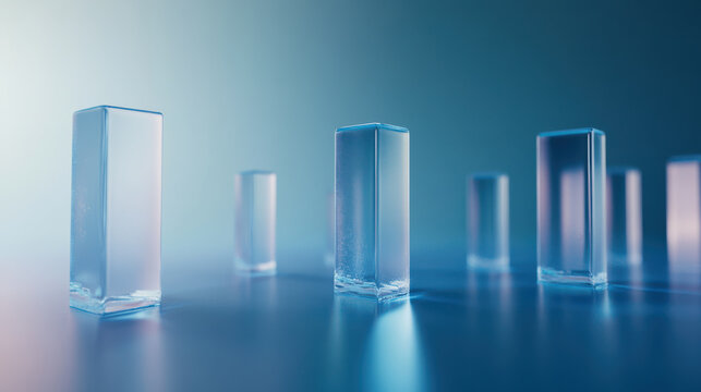 Glass Bar Graph on Blue Gradient Background Copy Space
