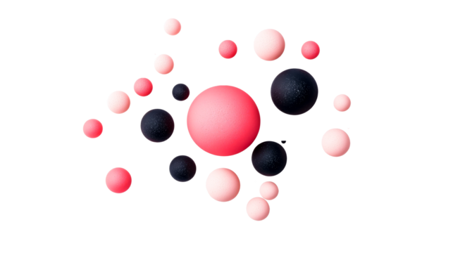 Abstract 3D rendered spheres in pink and black , cut out transparent - Powered by Adobe