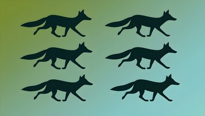 Fototapeta premium dynamic fox figures seamlessly blending into soft green turquoise background for use in contemporary illustrations or minimalist design projects