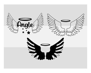 Angel Wings, SVG Bundle, Angel Wings svg,  Wings Svg, Circut Cut Files Silhouette, Memorial Svg, Heart Svg, Wings Silhouette, Wings Clipart, Vcetor, Outline, Eps, Cut file, Flower Outline,