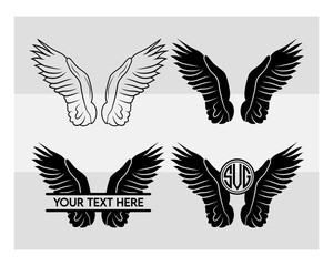 Fototapeta premium Angel Wings, SVG Bundle, Angel Wings svg, Wings Svg, Circut Cut Files Silhouette, Memorial Svg, Heart Svg, Wings Silhouette, Wings Clipart, Vcetor, Outline, Eps, Cut file, Flower Outline,