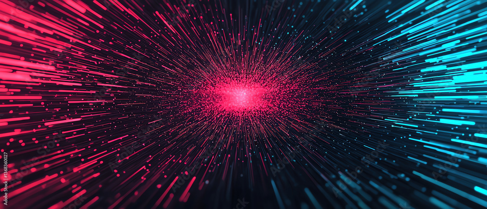 Poster vibrant abstract background with glowing signals in pink and blue, creating sense of dynamic movemen
